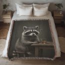 BROODING RACCOON WITH WHISKEY COTTON TAPESTRY THROW BLANKET