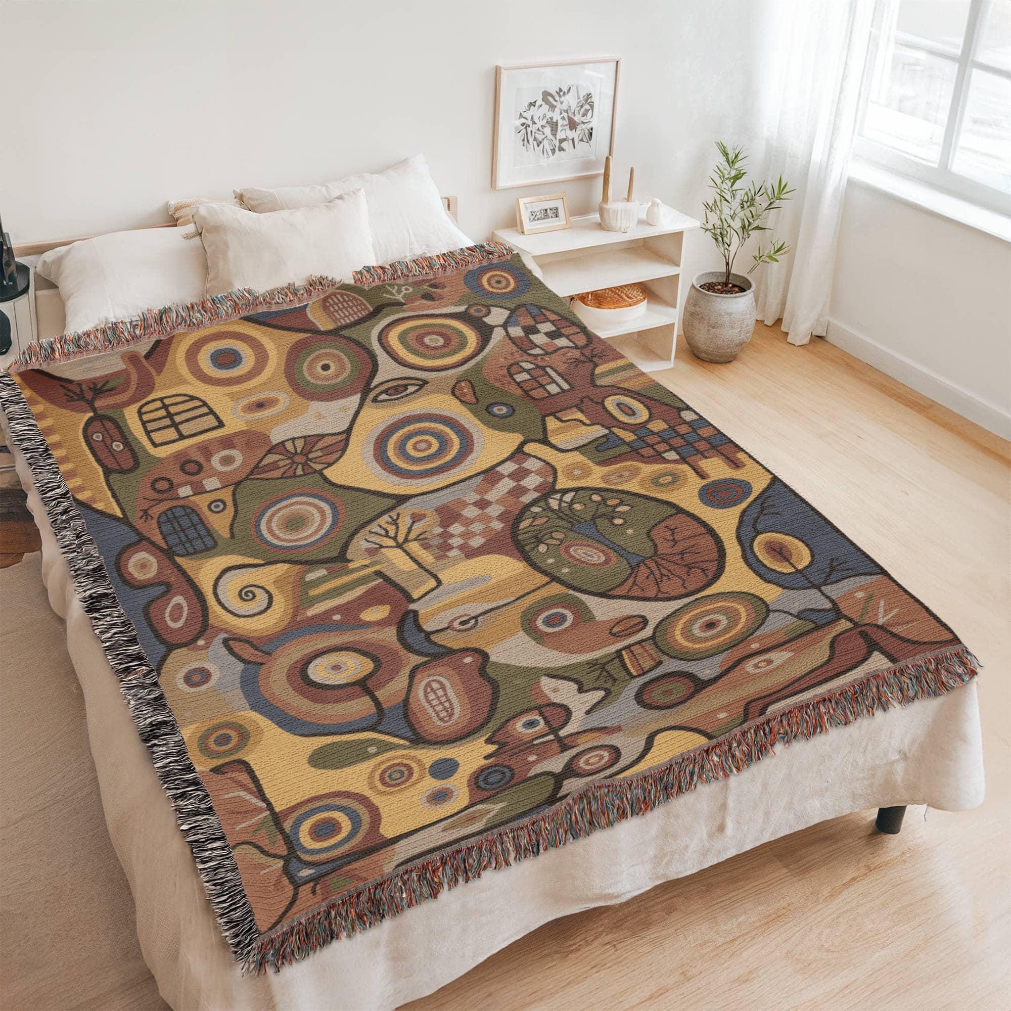 WHIMSICAL ABSTRACT GARDEN COTTON TAPESTRY THROW BLANKET - Image 4