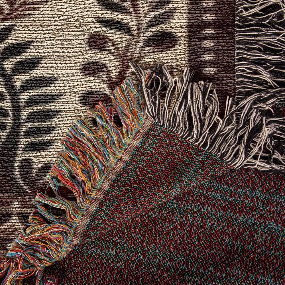 FOLK ART PEACOCK AND BOTANICAL TREE COTTON TAPESTRY THROW BLANKET - Image 6