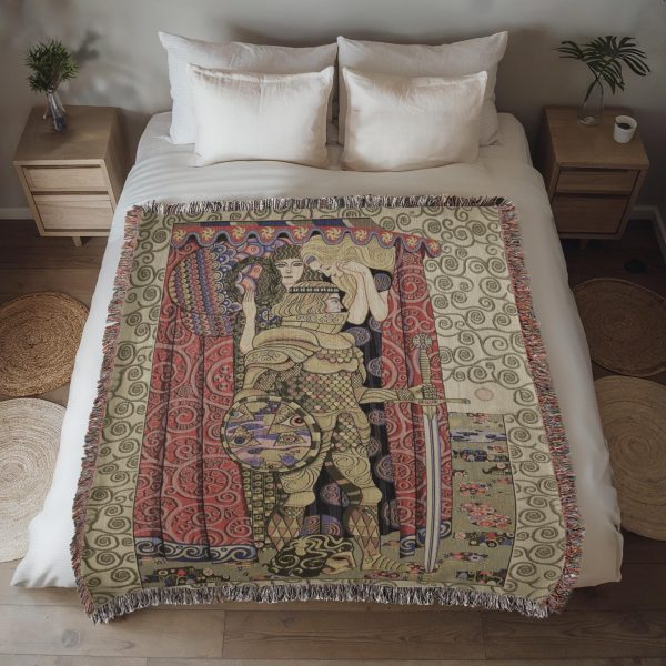 JAPANESE SAMURAI WARRIOR ART COTTON TAPESTRY THROW BLANKET