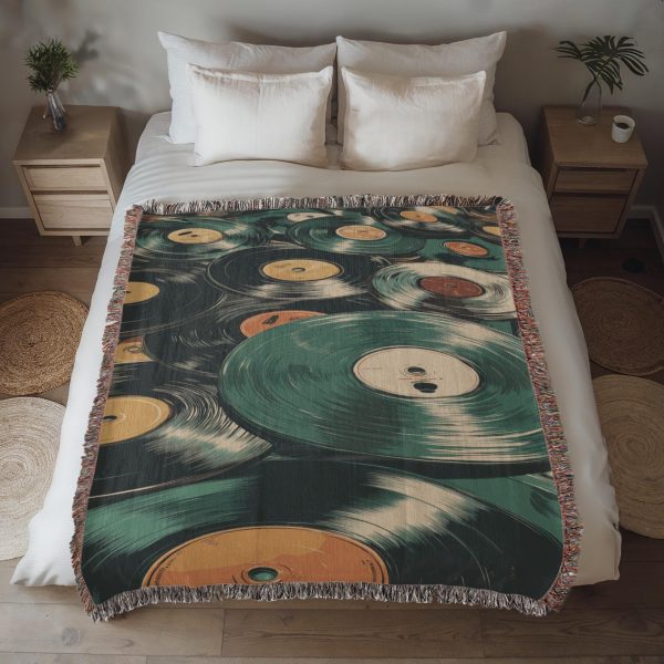 VINTAGE VINYL RECORD COLLECTION COTTON TAPESTRY THROW BLANKET