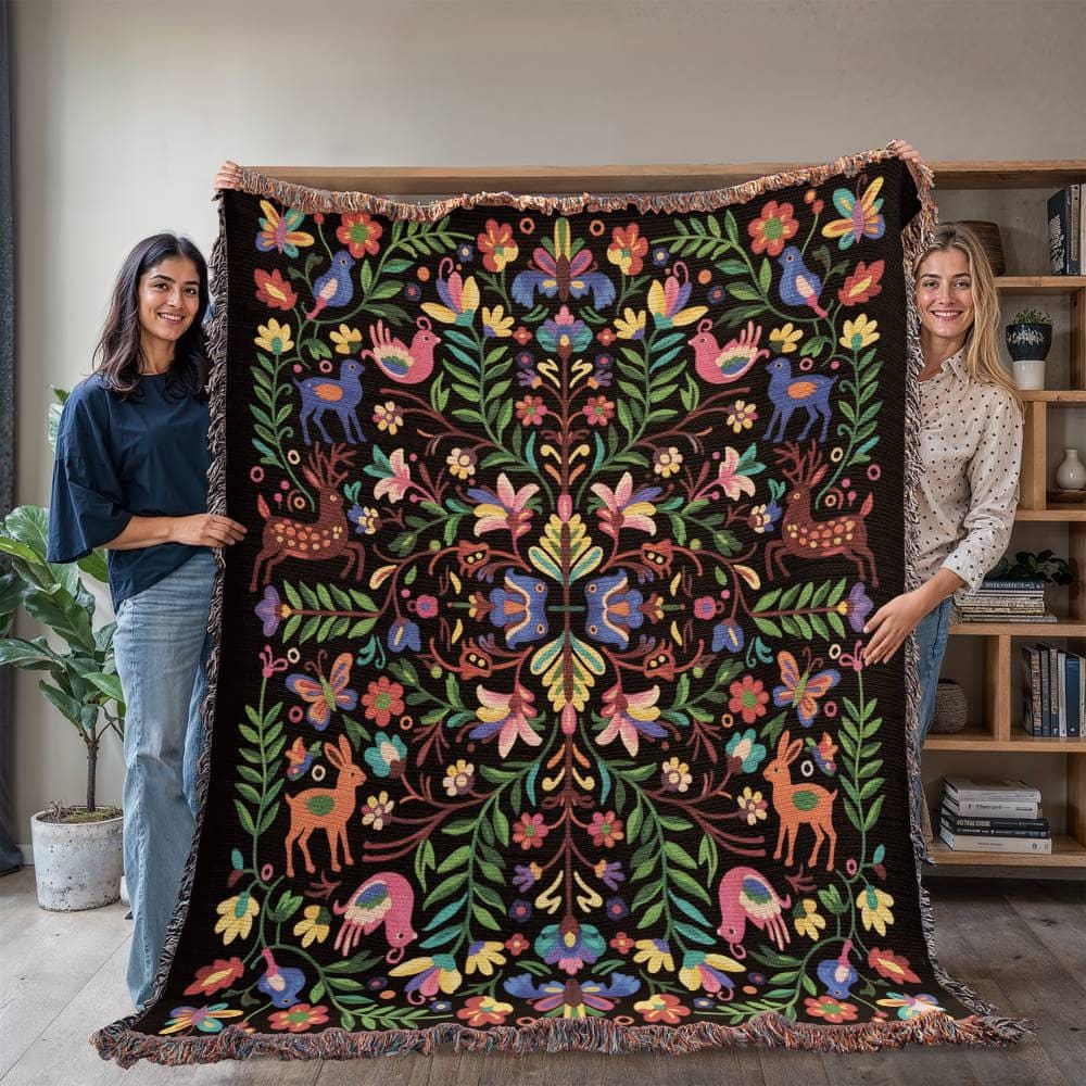MIDNIGHT FOLK GARDEN BUTTERFLY COTTON TAPESTRY THROW BLANKET - Image 3