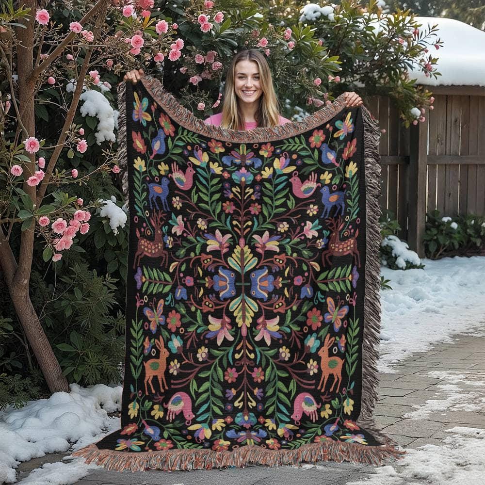 MIDNIGHT FOLK GARDEN BUTTERFLY COTTON TAPESTRY THROW BLANKET - Image 4