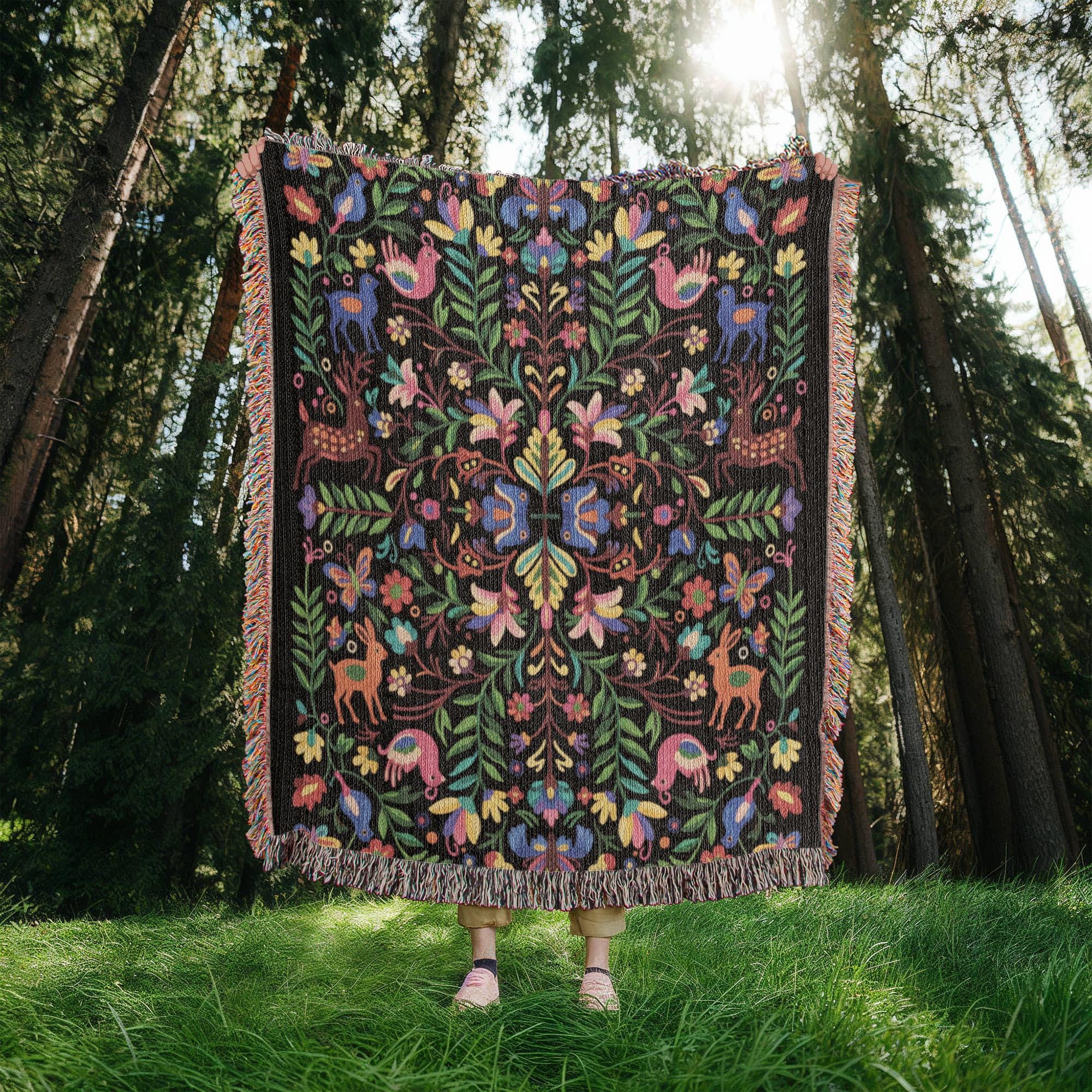 MIDNIGHT FOLK GARDEN BUTTERFLY COTTON TAPESTRY THROW BLANKET - Image 6