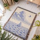 MOONLIT SAILBOAT AND OCEAN WAVES COTTON TAPESTRY THROW BLANKET
